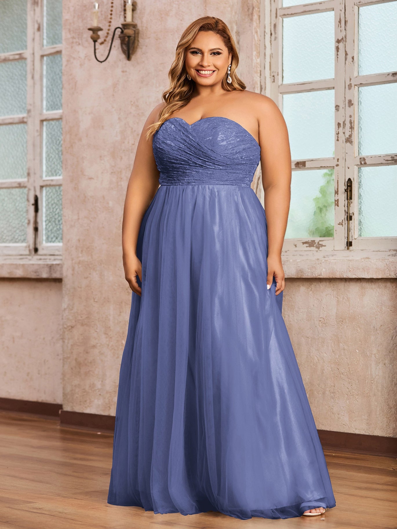 BABARONI Tulle Lace Periwinkle Bridesmaid Dresses A-line Sweetheart Floor-length Sleeveless Bow BABARONI UK BABARONI Tulle Lace Periwinkle Bridesmaid Dresses A-line Sweetheart Floor-length Sleeveless Bow BABARONI UK