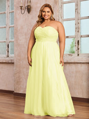 Lace and Tulle Long Strapless Dresses Daffodil