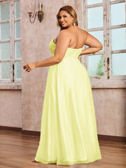 Lace and Tulle Long Strapless Dresses Daffodil