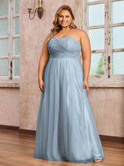 Lace and Tulle Long Strapless Dresses Dusty Blue