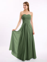 Sweetheart Chiffon Long DressES with Zipper Back Olive Green