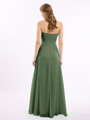 Sweetheart Chiffon Long DressES with Zipper Back Olive Green