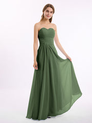 Sweetheart Chiffon Long DressES with Zipper Back Olive Green