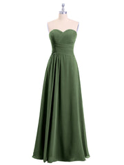 Sweetheart Chiffon Long DressES with Zipper Back Olive Green