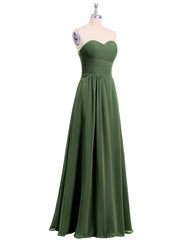 Sweetheart Chiffon Long DressES with Zipper Back Olive Green