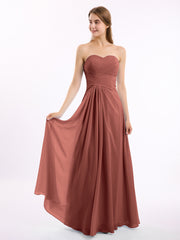 Sweetheart Chiffon Long DressES with Zipper Back Terracotta