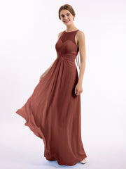 Full Length Chiffon Gowns with Illusion Neck Terracotta