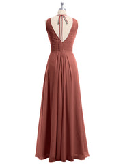 Full Length Chiffon Gowns with Illusion Neck Terracotta