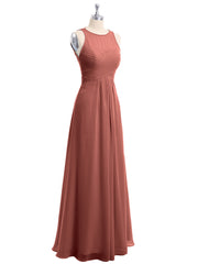 Full Length Chiffon Gowns with Illusion Neck Terracotta