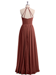Long Chiffon Simple Dress with Halter Neck Terracotta