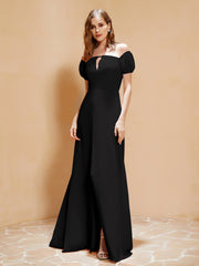 Half Sleeves Long Gown with Slit Black