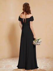 Half Sleeves Long Gown with Slit Black
