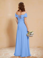Half Sleeves Long Gown with Slit Blue
