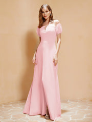 Half Sleeves Long Gown with Slit Blushing Pink