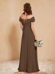 Half Sleeves Long Gown with Slit Brown