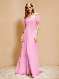 Half Sleeves Long Gown with Slit Candy Pink