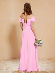 Half Sleeves Long Gown with Slit Candy Pink