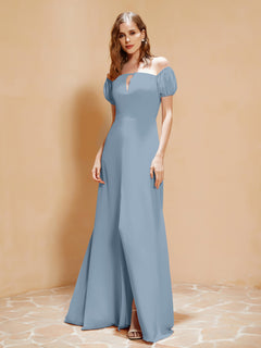 Half Sleeves Long Gown with Slit Dusty Blue