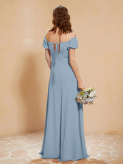 Half Sleeves Long Gown with Slit Dusty Blue