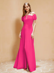 Half Sleeves Long Gown with Slit Fuchsia