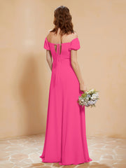 Half Sleeves Long Gown with Slit Fuchsia