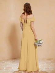 Half Sleeves Long Gown with Slit Gold