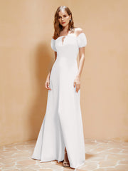 Half Sleeves Long Gown with Slit Ivory