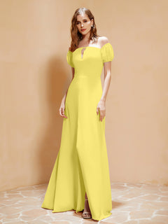 Half Sleeves Long Gown with Slit Lemon