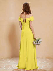 Half Sleeves Long Gown with Slit Lemon
