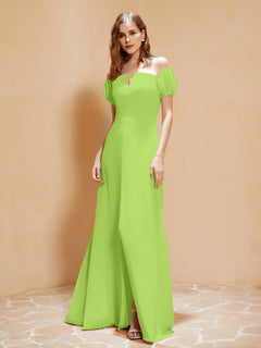 Half Sleeves Long Gown with Slit Lime Green