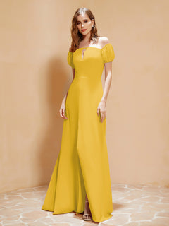 Half Sleeves Long Gown with Slit Marigold