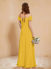 Half Sleeves Long Gown with Slit Marigold
