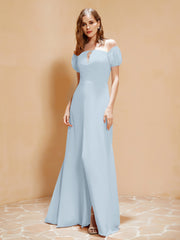 Half Sleeves Long Gown with Slit Mist