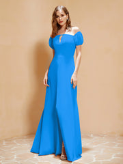 Half Sleeves Long Gown with Slit Ocean Blue
