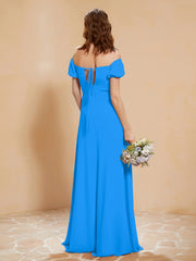 Half Sleeves Long Gown with Slit Ocean Blue