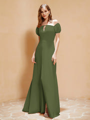 Half Sleeves Long Gown with Slit Olive Green
