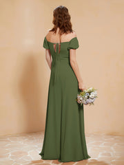 Half Sleeves Long Gown with Slit Olive Green