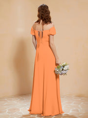 Half Sleeves Long Gown with Slit Orange
