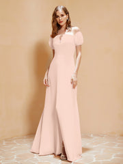 Half Sleeves Long Gown with Slit Pearl Pink