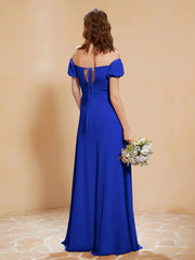 Half Sleeves Long Gown with Slit Royal Blue