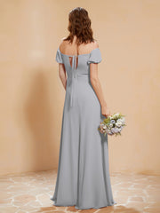 Half Sleeves Long Gown with Slit Silver