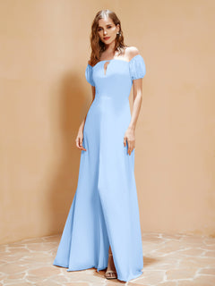 Half Sleeves Long Gown with Slit Sky Blue