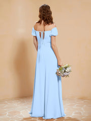 Half Sleeves Long Gown with Slit Sky Blue