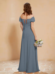 Half Sleeves Long Gown with Slit Slate Blue