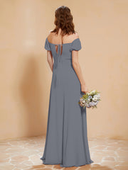 Half Sleeves Long Gown with Slit Steel Grey