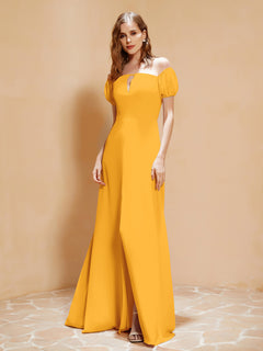 Half Sleeves Long Gown with Slit Tangerine