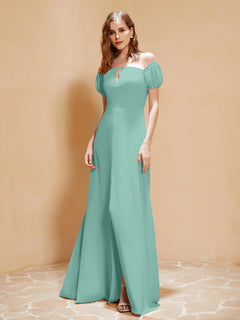 Half Sleeves Long Gown with Slit Turquoise