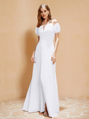 Half Sleeves Long Gown with Slit White