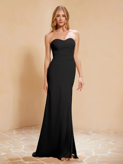 Strapless Long Sheath Chiffon Gown with Slit Black