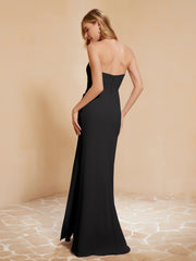 Strapless Long Sheath Chiffon Gown with Slit Black